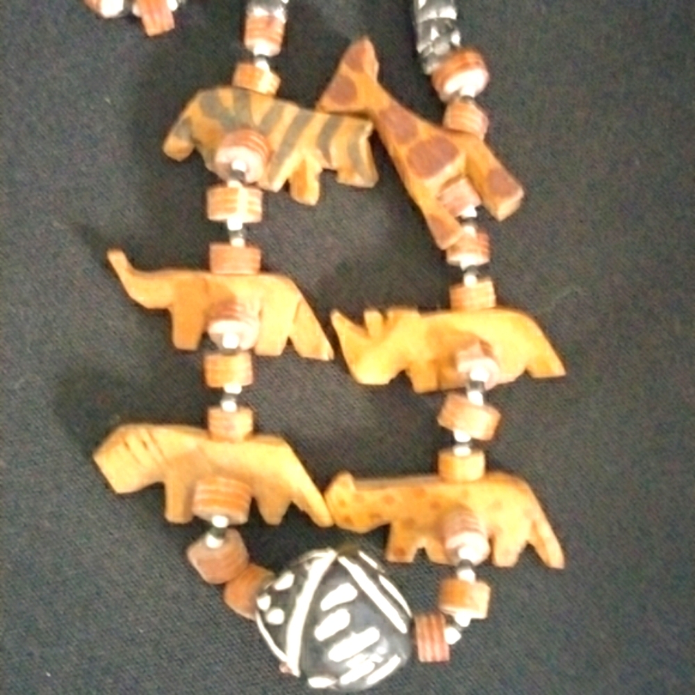 26" wooden animal beaded necklace